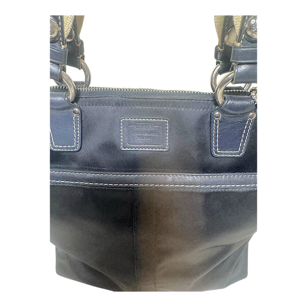 Coach Mini Hampton Tote Black Nylon Leather Trim Blue Lining Shoulder - Picture 4 of 12